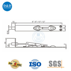 Bullone a filo di sicurezza Hardware porta anteriore tipo L in acciaio inossidabile da <span class=keywords><strong>10</strong></span> pollici
