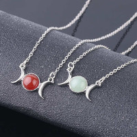 Collier Vintage Croissant Clavicule Collier Lune Soleil Pendentifs Chaîne En Acier Inoxydable Pierre Naturelle Colliers Femmes Filles Collier