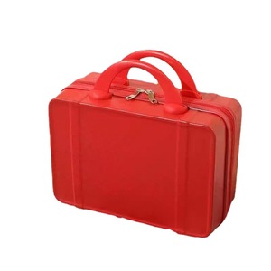 Mifaktory Makeup Case PU Material Zip Closure Portable Cosmetic Bag For Daily Use <b>Red</b> Color - Product Image 1