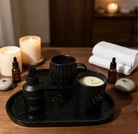 Plateau de service ovale en métal noir personnalisé avec logo pour hôtels et restaurants, idéal pour la décoration, le massage, la nourriture et le rangement de bijoux