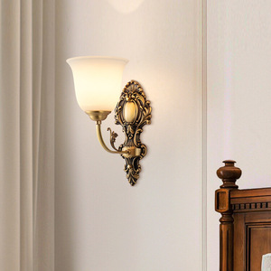 American Style Wall Lamp Copper Body Crystal Shade <b>LED</b> <b>Light</b> Source Bedroom Living <b>Room</b> Lighting Fixture - Product Image 1