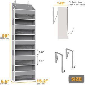 Over The Door Organizer 33x15x85cm Gray 5 Layers Hanging Storage With Mesh Pockets For Behind Doors Or Walls - Product Image 2
