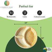 Assiette en feuille de palmier naturelle de 10 pouces à 3 compartiments, fabriquée à la main en Inde, compatible micro-ondes, compatible réfrigérateur, compostable, biodégradable