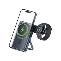 Power Bank Magnetik Nirkabel 3-in-1 Baru, Pengisian Cepat Kapasitas Tinggi 10000mAh, Layar LED, Penyangga untuk Jam Tangan dan Earphone Terintegrasi
