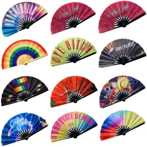 Guarantee Quality Bamboo Crafts For Music Custom Printed Large Pride Nylon Folding Hand Fan