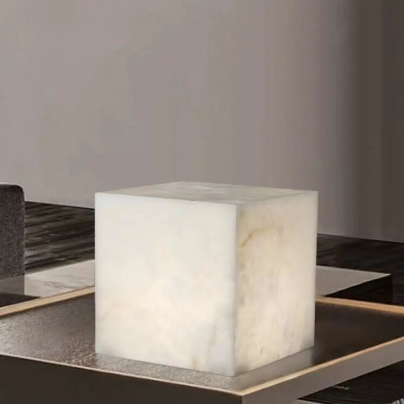 Lámpara de mesita de noche LED Alabaster Cube, luz de mesa de mármol moderna para estudio de dormitorio
