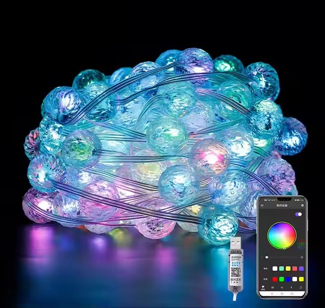 RGB Smart APP Control LED Ball Garland Fairy String Lights Multi-Color Outdoor Holiday Wedding Party Light Decor