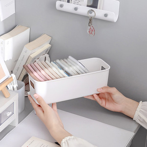 Desktop Storage Basket White Rectangle No Lid Medium Size For Cosmetics Snacks Bathroom Organizer - Product Image 3