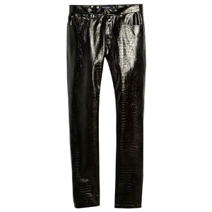 Pantalon en cuir décontracté pour hommes, léger, avec logo personnalisé et design unique, pantalon Streetwear à motif droit et taille moyenne - Product Image 1