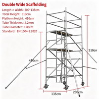 Tour d'échafaudage mobile en aluminium double largeur 2x1,35m, plateforme réglable, hauteur de travail 2,1m-12,1m, légère et portable