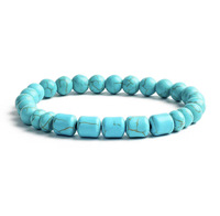 Bracelet extensible tendance chic en perles rondes turquoise, style plage estival, avec perles disques imitation pierre bleue