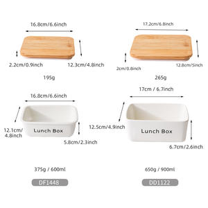 Lonchera de Cerámica Personalizada con Tapa de Madera, Rectangular Blanca de 600ml/900ml, Contenedor de Almacenamiento de Alimentos para el Hogar, Estilo Nórdico - Product Image 1