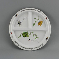 Assiette à collation pour enfants fabriquée en usine, en mélamine, à trois compartiments, non toxique, style moderne et simple
