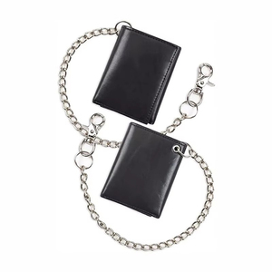 <span class=keywords><strong>Portefeuille</strong></span> à chaîne pour <span class=keywords><strong>homme</strong></span>, à trois volets, avec fenêtre d'identification et compartiments pour cartes de crédit, minimaliste, en cuir véritable, style motard - Product Image 2