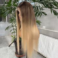Perruque médicale en cheveux humains, longue et droite, blonde balayage, avec dentelle frontale, aspect cuir chevelu naturel, légère et confortable, idéale pour la perte de cheveux