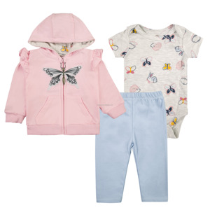 Conjunto de 3 Piezas de Sudadera con Capucha y Cremallera para Niña, Cierre de Cremallera, 100% Algodón, Estampado de Dibujos Animados, Mameluco de Manga Larga, 6-24 Meses - Product Image 5