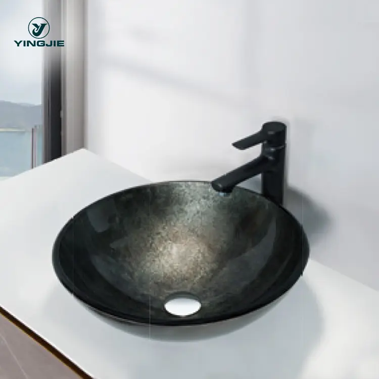 19mm black ceramic bathroom vessel glass sink bowl hand wash basin with cheap price
