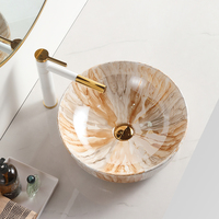 Lavabo de salle de bain rond moderne en marbre massif, facile à nettoyer, à poser sur le comptoir, lavabo décoratif