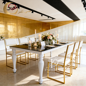 Wedding Hall White Stainless Steel Frame Modern Restaurant Dining Room Durable Glass <b>Tables</b> - Product Image 4