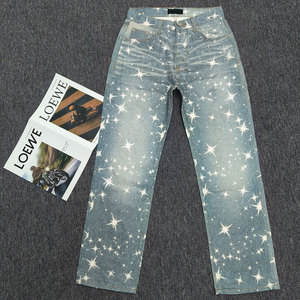Pantalones vaqueros de <span class=keywords><strong>hombre</strong></span> de corte alto con doble rodilla de diamantes de imitación, estilo Hiphop Oversize, con efecto de goteo en la parte inferior y diseño de diamantes de moda - Product Image 4