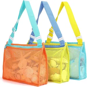 Sacolas de praia de malha personalizadas para brinquedos, sacolas transparentes com alças ajustáveis para meninas, sacolas de viagem