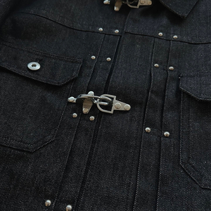 Blousons en jean personnalisés 15oz, style pompier, avec boucle mousqueton, en denim selvedge japonais brut, de créateur - Product Image 3