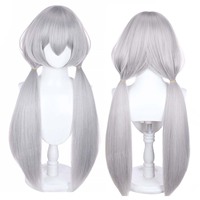 Perruques synthétiques grises longues et lisses tressées pour femmes, cosplay d'anime et de jeux DISN-013