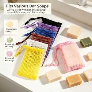 Sac à savon réutilisable en nylon multicolore avec cordon de serrage, pochette à savon, moussoir, sac de rangement pour le bain et le gommage corporel - Product Image 5