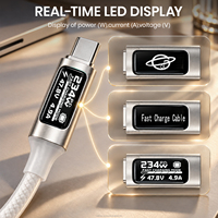 Kabel Pengisian Cepat USB C ke USB C 240W dengan Logo Kustom OEM ODM, Layar LED, Kabel Data Silikon Kepang, Grosir, Pasokan Massal