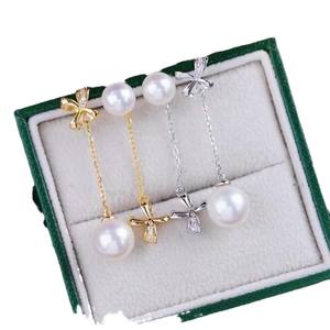 Accessoires en perles DIY, boucles d'oreilles en argent S925 avec perles rondes de 9 à 13 mm, 22381DIY, bijoux en argent simples avec plateau vide - Product Image 5