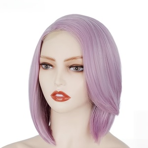 Parrucca Sintetica Saja per Ragazzi, Viola Chiaro, 40cm, Lunghezza Media, Frontale in Pizzo, Senza Colla, Ondulata, per <span class=keywords><strong>Cosplay</strong></span> KPOP, Regolabile - Product Image 1