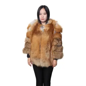 Wholesale coat 1 women-Moq 1 set natural whole skin real fox lady overcoat red fox fur coat women for winter outside