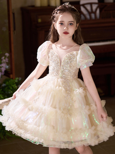 Elegante Falda corta para niños con mangas abullonadas para fiesta de cumpleaños, primer cumpleaños, bautizo y vestido de novia - Product Image 4