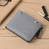 Dompet Pria Anti RFID Kulit PU dengan Resleting, Anti Maling, Tempat Kartu Kredit, Dompet Bisnis Tipis, Logo Custom, Grosir