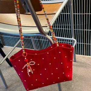 Bolso Tote de Lona con Flores Rojas Estilo Coreano, Nuevo Color Personalizado, Tejido, con Dos Asas, Cierre, Impermeable, Gran Capacidad - Product Image 4
