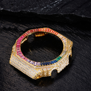 Pièces de <span class=keywords><strong>montre</strong></span> de luxe personnalisées en argent sterling 925, moissanite baguette VVS, diamants CZ colorés, boîtier de <span class=keywords><strong>montre</strong></span> octogonal arc-en-ciel pour GA2100 - Product Image 2