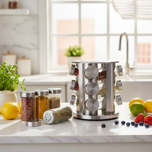 12 <b>Jar</b> Dried Seasoning Storage <b>Spice</b> Containers Stainless Steel Round Revolving Rack Organizer for Countertop Kitchen Cabinet - Product Image 1