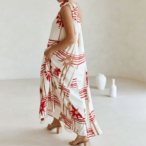 New Luxury Fashion Beach Print Pleated One-Shoulder <b>Maxi</b> <b>Dress</b> Custom comfortable Rayon Casual <b>Dress</b> - Product Image 4