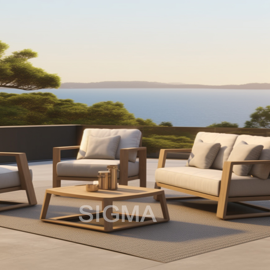 Wholesale designer outdoor modular garden furniture teak solid wood sofa set patio chaise