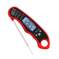 Termometer BBQ Digital Portabel dengan Probe Lipat, LCD Berlampu, Pembuka Botol untuk Panggangan Luar Ruangan dan Asap BBQ, Bahan Plastik