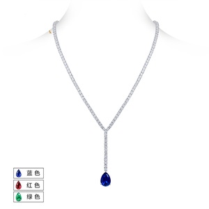 FYXL1208B40 Pendant and <b>chain</b>, both made of 925 sterling <b>silver</b> with synthetic cubic zirconia, elegant green color, versatile an - Product Image 3