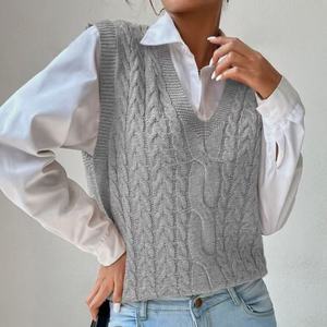 En vente femmes gilets couleur unie quotidien col en v gilet femmes mode sans manches gilets amples pour les femmes - Product Image 3