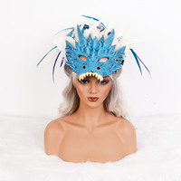 Masque de dragon en plumes de luxe en gros, masque de dragon réaliste en latex 3D, demi-masque pour Halloween, fête à thème Mardi Gras