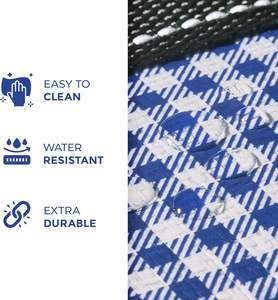 Creative Green Life Paquete de 3 bolsas de comestibles reutilizables de alta resistencia Asas fuertes de fondo duro a cuadros azules Compras plegables - Product Image 3