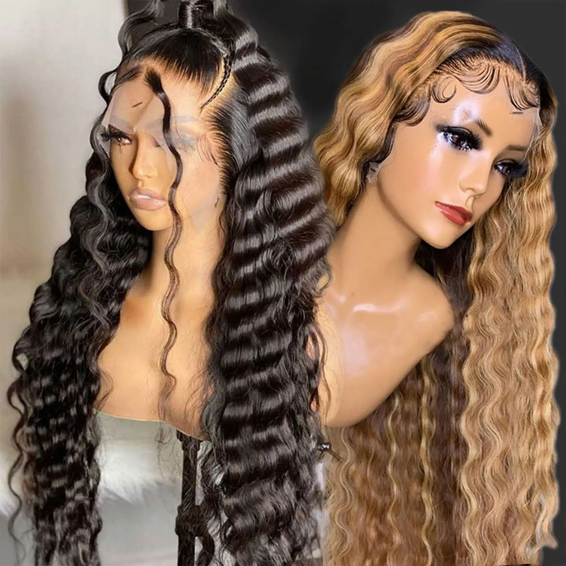 New fashion all-match Arrival Lace Lace Long Roll Ladies Black Chemical Fiber curly human hair wigs
