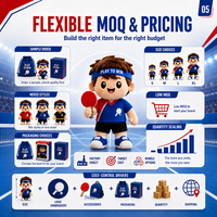 Mascotte en peluche personnalisée de tennis de table pour les articles promotionnels des équipes de club, en tissu recyclé, vente en gros, OEM, faible MOQ, délai de livraison rapide
