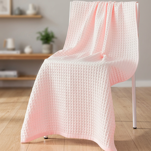 Toalla de Baño Rectangular de Algodón con Tejido Waffle Rosa Suave, de Secado Rápido, para Spa - Product Image 1