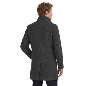 Abrigo de lana para hombre, largo, con cuello redondo, de un solo botón, grueso, impermeable, ecológico, para invierno, corte regular, gris oscuro - Product Image 2