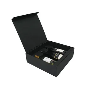 Caixa de presente luxuosa para vinho e álcool, logotipo em relevo de fábrica, embalagem magnética para garrafa de vinho única, caixa de papelão rígida e com logotipo em relevo, novidade