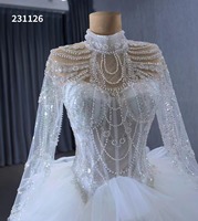 Feishiluo robe de mariée ivoire de luxe robe de bal de princesse avec maille complète et manches longues perlées strass Style Royal